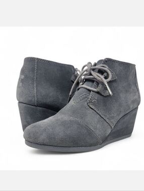 TOMS Desert Wedge Grey Suede Booties